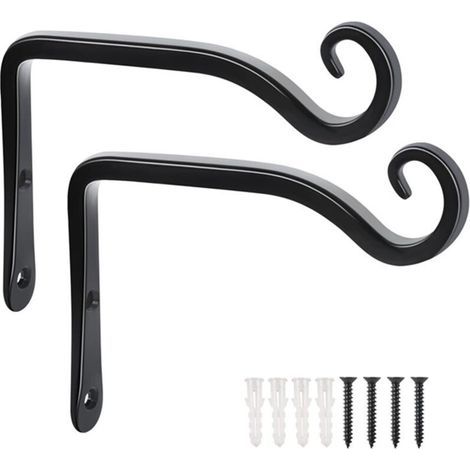 Alliandis Set Mit 2 Schwarzen Wandhaken, Schmiedeeiserne Dekoration Für Den Garten Mit Schrauben Für Pflanzen, Vogelfutterhäuschen, Laternen