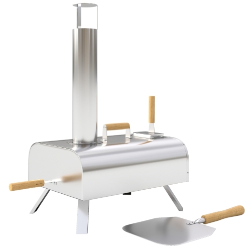 Tragbarer Edelstahl Holz-pizzaofen Mit 1cm Pizzastein, Klappbeinen, Pizzaschaufel & Deckel Für Garten Camping Party
