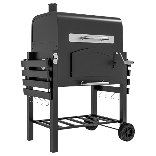 Holzkohle Bbq Gartengrill Mit Deckel & Smoker, Warmhalteplatte, Ablagen, Transportrollen, Metallgestell Für Garten