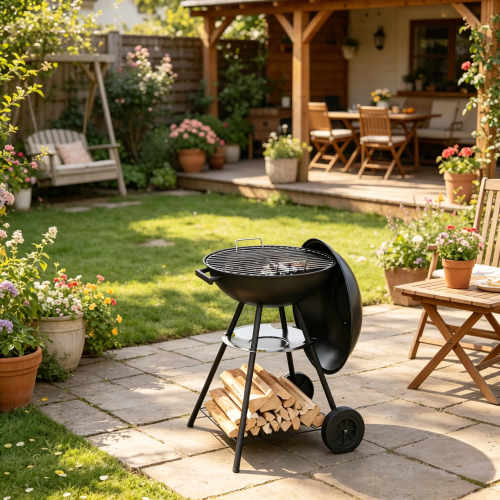 Robuster Runder Holzkohlegrill Für Gartenparty Und Camping, Nur Zur Nutzung Mit Holzkohle