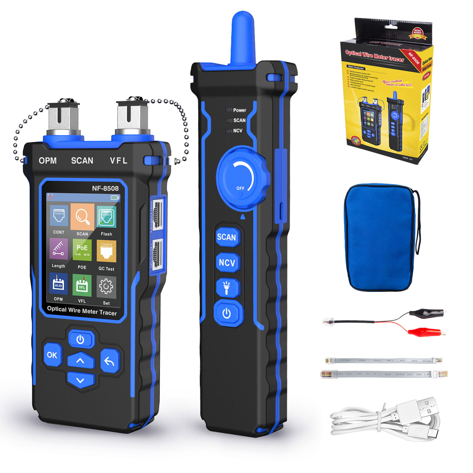 Noyafa Nf-8508 Netzwerk-tester Ethernet-kabeltester – Optischer Leistungsmesser, Rj45/rj11-tester, Vfl, Poe-test, Ncv, Längenmessung, Cat5/cat6-kabelmapping