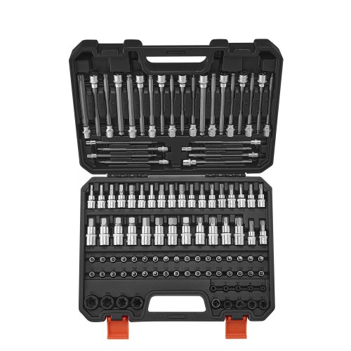 Bohrer-steckschlüsselsatz, 107-tlg. Sechskant/torx/außen-torx/manipulationssicher/extra Lang, S2-legierungsstahl Und Cr-v-stahl, 1/4, 3/8 Und 1/2 Zoll Antrieb, Mit Aufbewahrungskoffer