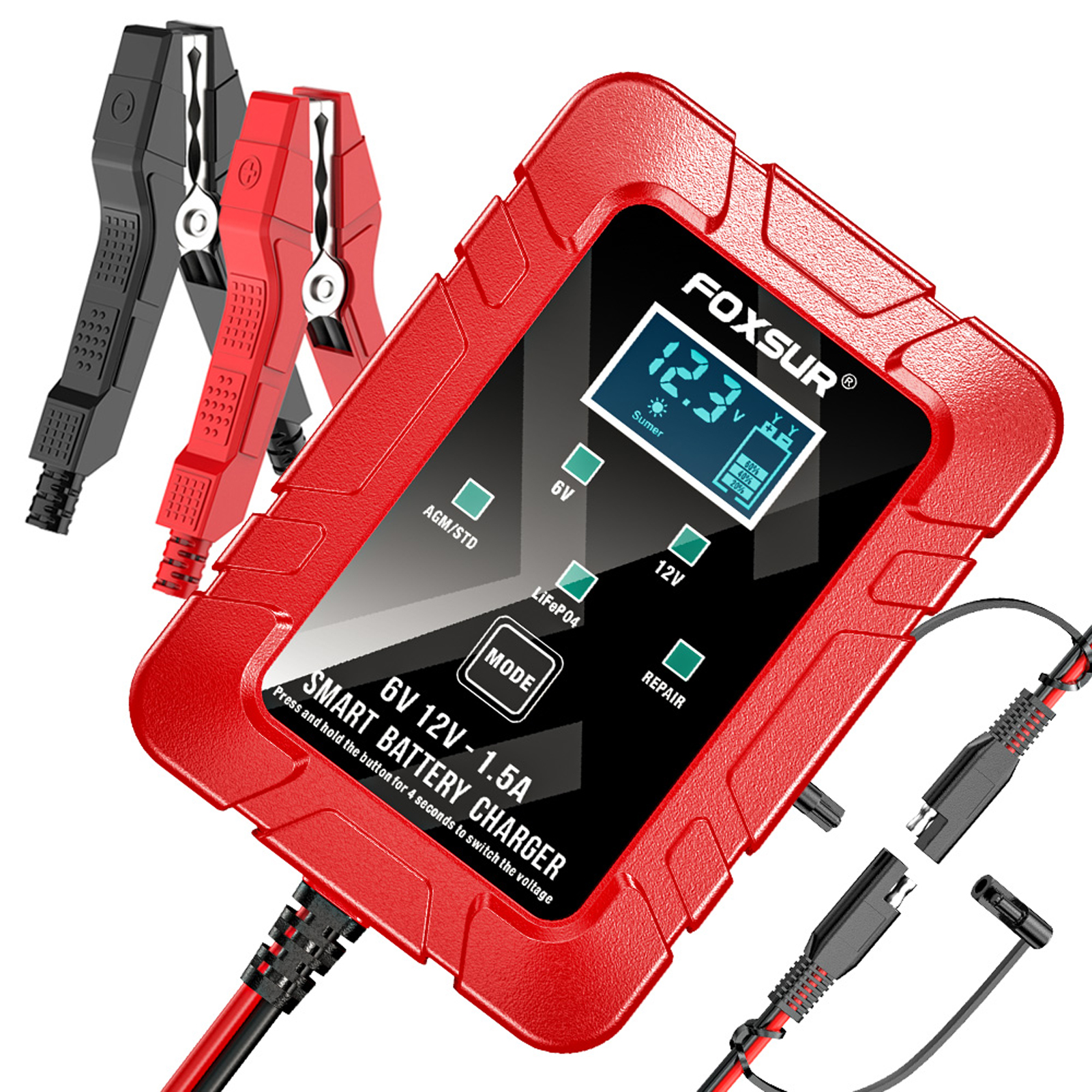 Toivize 6v/12v 1,5a Smart Lcd-batterieladegerät Für Motorrad, Rasenmäher, Agm-, Gel- Und Bleiakkus Mit Automatischer Wartung