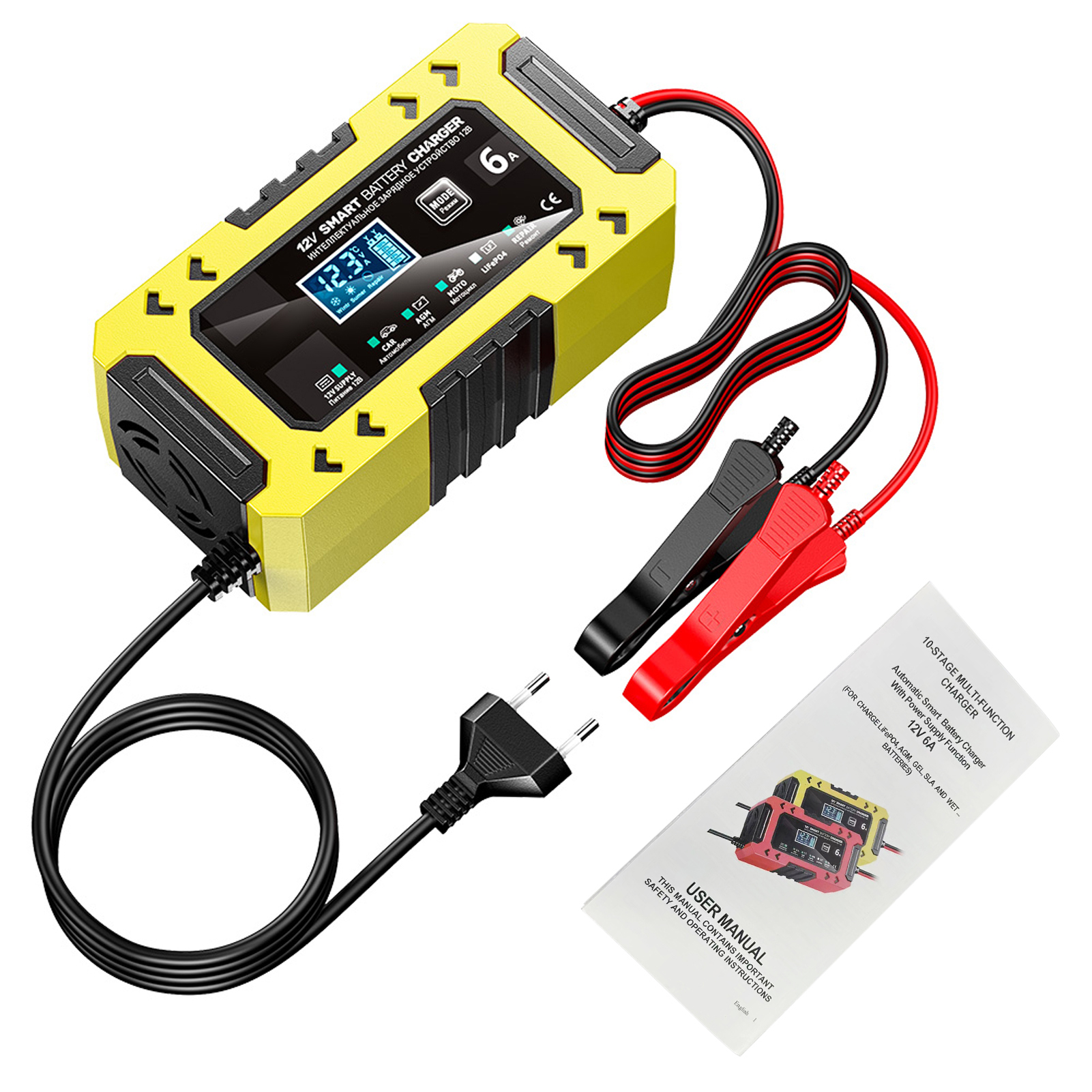 Toivize 12v 6a Intelligentes Lcd-batterieladegerät Mit Temperaturkompensation Für Auto, Motorrad Und Rasenmäher