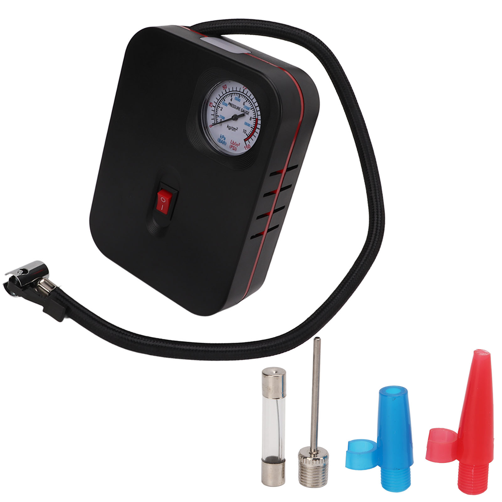 12v 150psi Tragbarer Luftkompressor – Reifenfüller Für Auto, Fahrrad Und Motorrad Mit Analogem Manometer Und Integrierter Led-leuchte