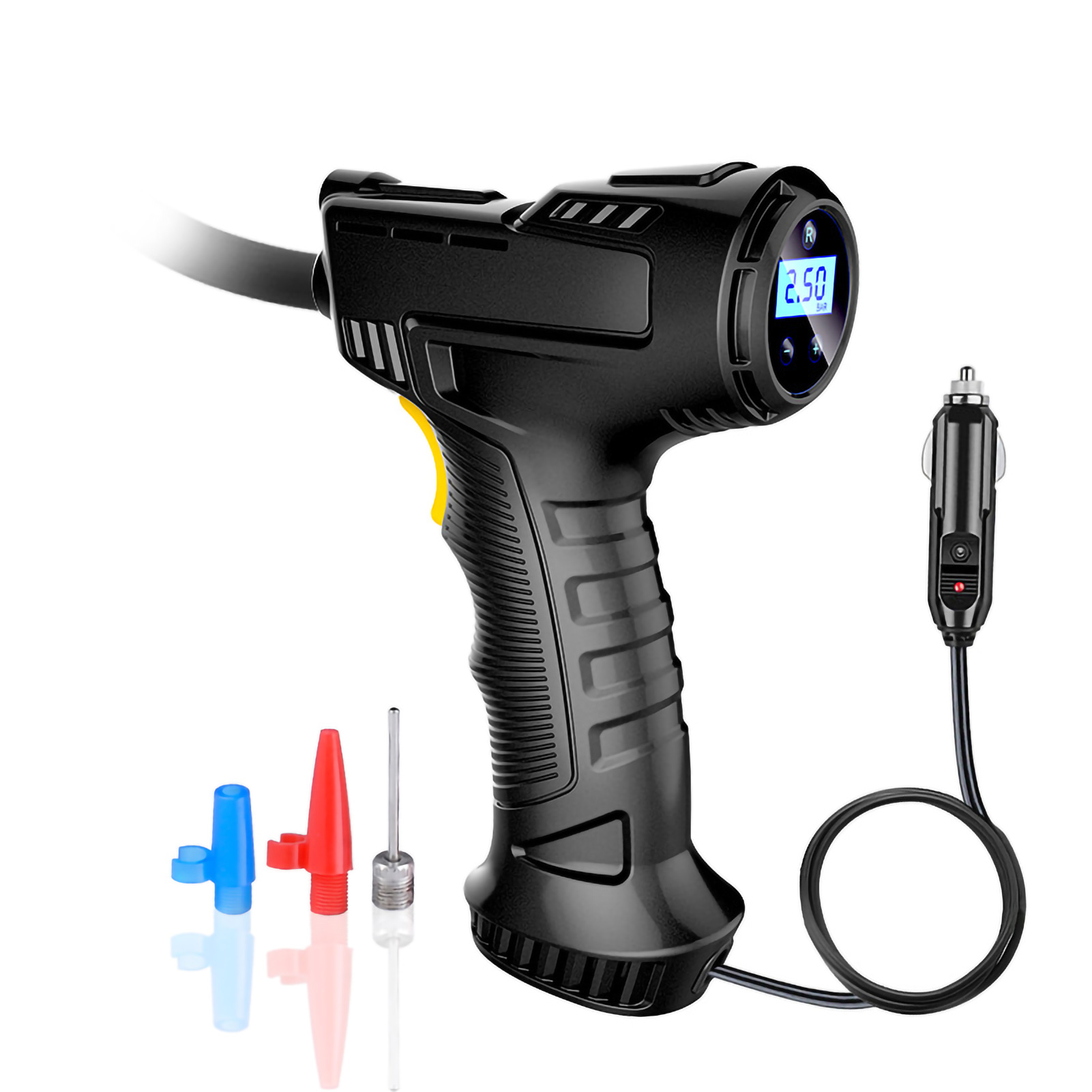 Toivize 12v Tragbarer Luftkompressor Mit Digitalem Manometer Und Led-anzeige, Reifenfüller Für Auto Und Motorrad, Robustes Metallgehäuse