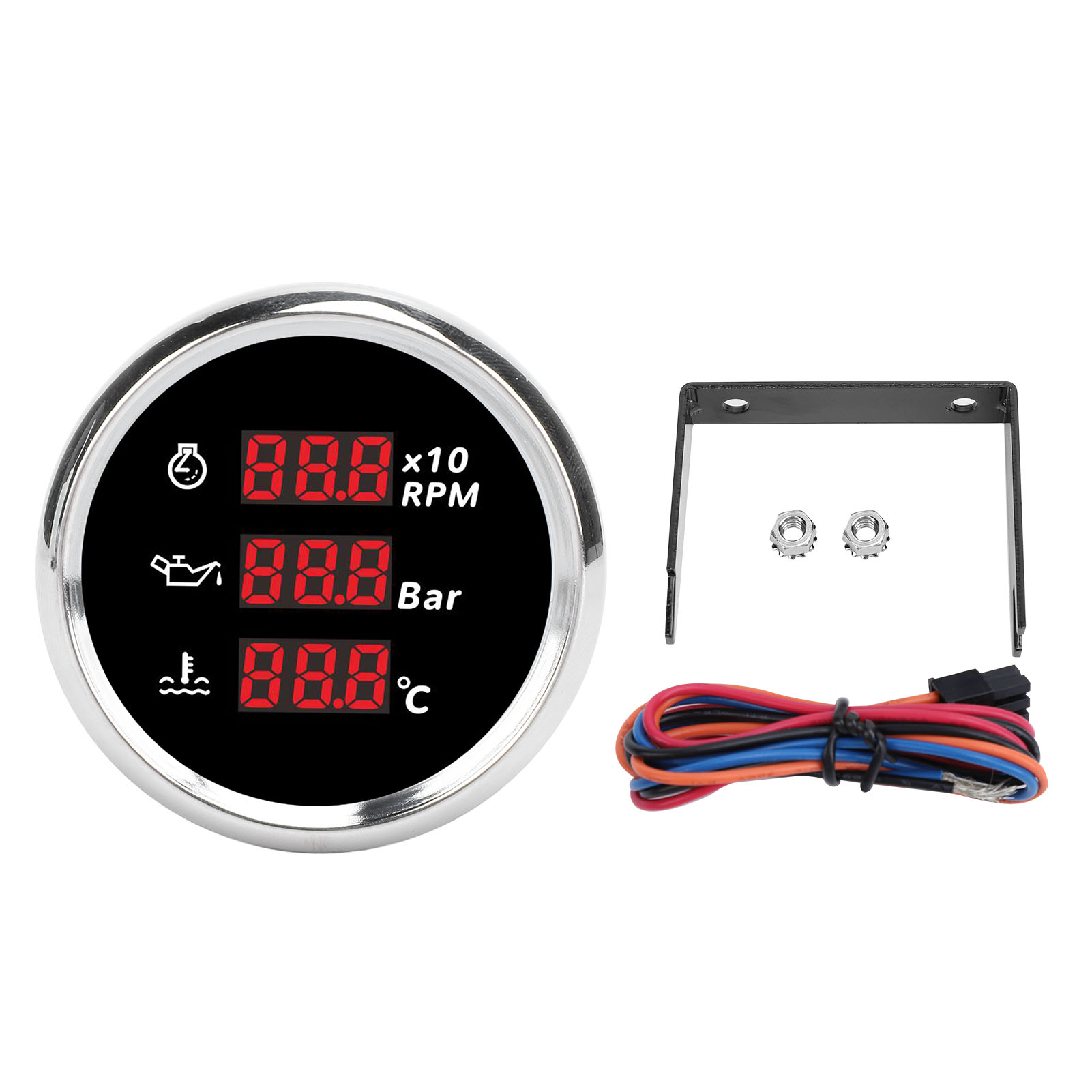Toivize 52-mm-digitalhandgerät 3-in-1-anzeige Für Drehzahl/druck/temperatur, Edelstahl, Wasserdicht (ip67), Mehrfarbige Led, Schwarz