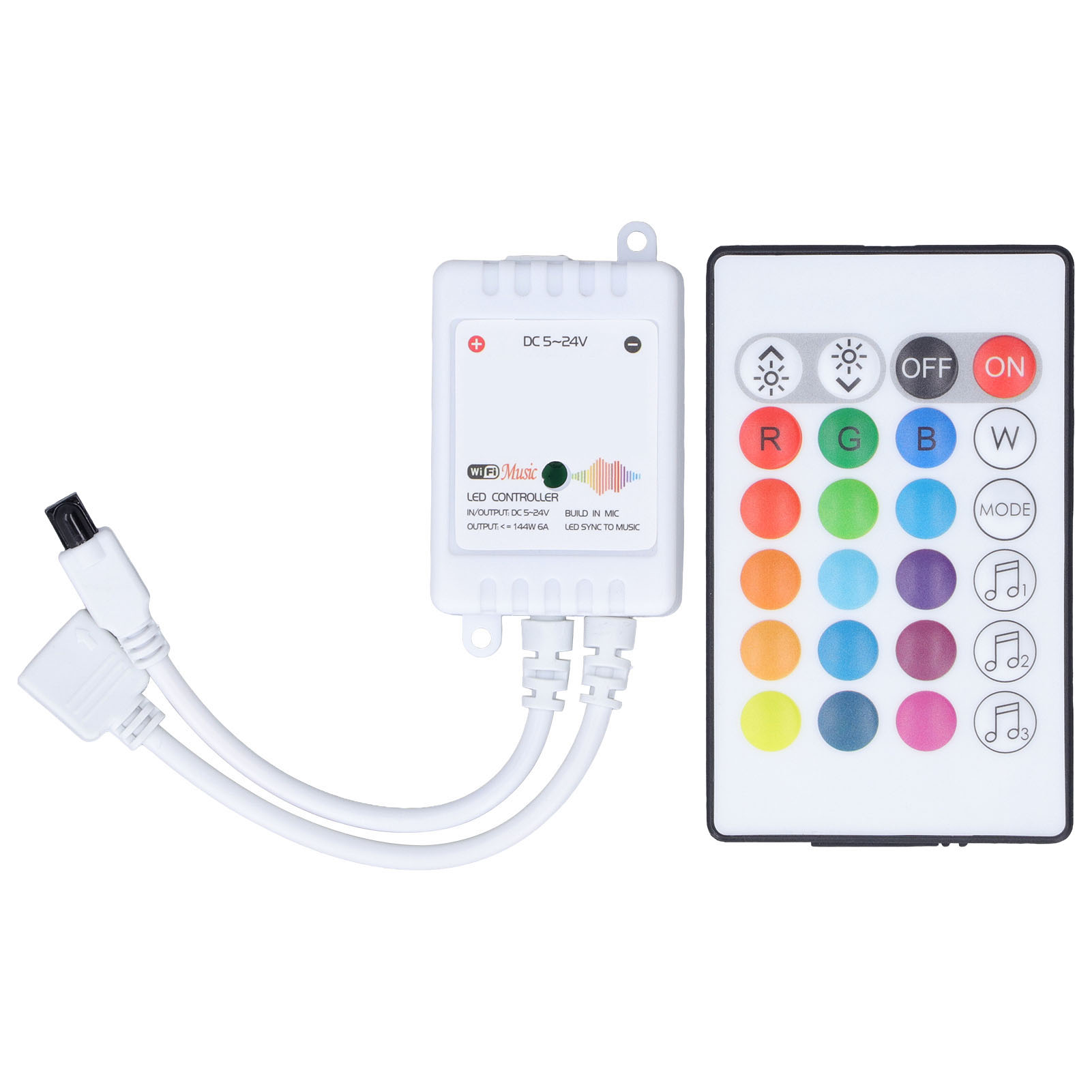 Tuya 24-tasten Rgb-wlan-led-controller Mit 16 Farben, Musikmodus, Google Home-kompatibel, Ir-fernbedienung, 5–24 V Dc, 3-wege-schalter