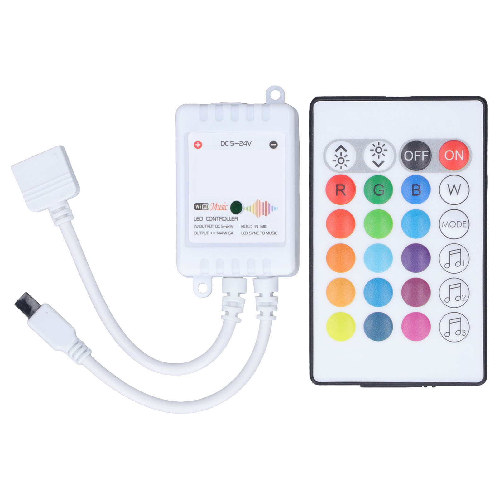 Tuya Rgb-wlan-led-controller Mit 24 Tasten, 16 Farben Und 4 Modi, Kompatibel Mit Google Home, 5–24 V Dc, Inklusive Infrarot-fernbedienung