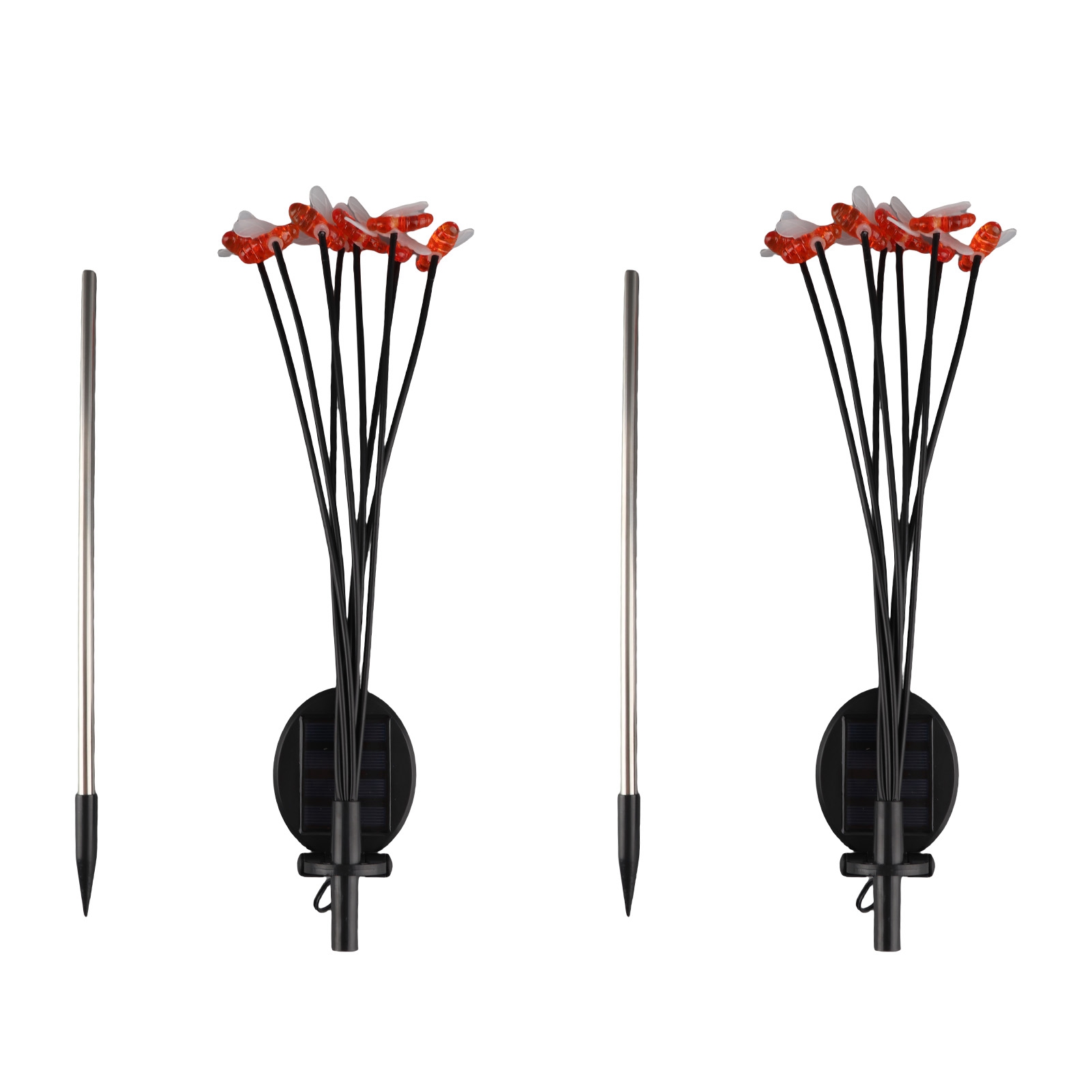2er-set Solar-gartenleuchten In Bienenform, Ip65, 8 Mehrfarbige Leds, 70 Cm Langer Edelstahl-erdspieß, Wasserdicht, Für Terrasse, Rasen Und Außenbereich