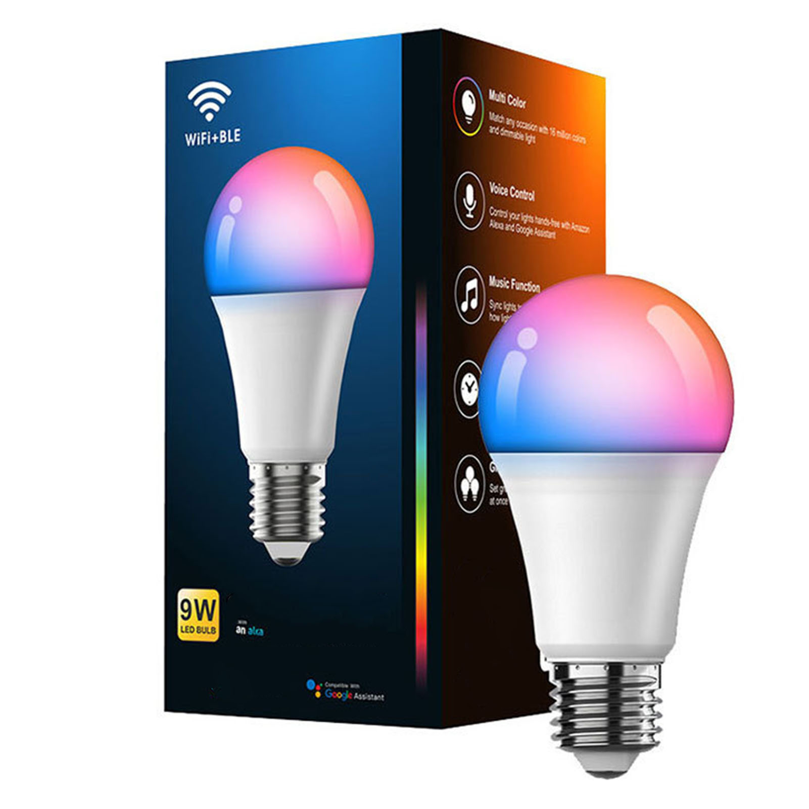 Toivize Smart Led-lampe E27 9w Wifi Rgb 16m Farben, Einstellbares Weiß 2700-6500k, Dimmbar, Kompatibel Mit Alexa Und Google Assistant