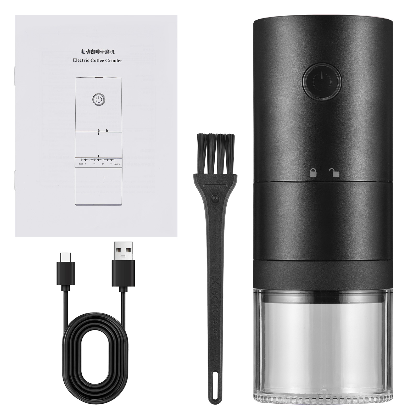 Hb-995 Tragbare Elektrische Kaffeemühle Mit Keramikmahlwerk, 38 Mahlgradeinstellungen, Leiser Betrieb, Wiederaufladbarer Akku, Schwarz, Kompakt