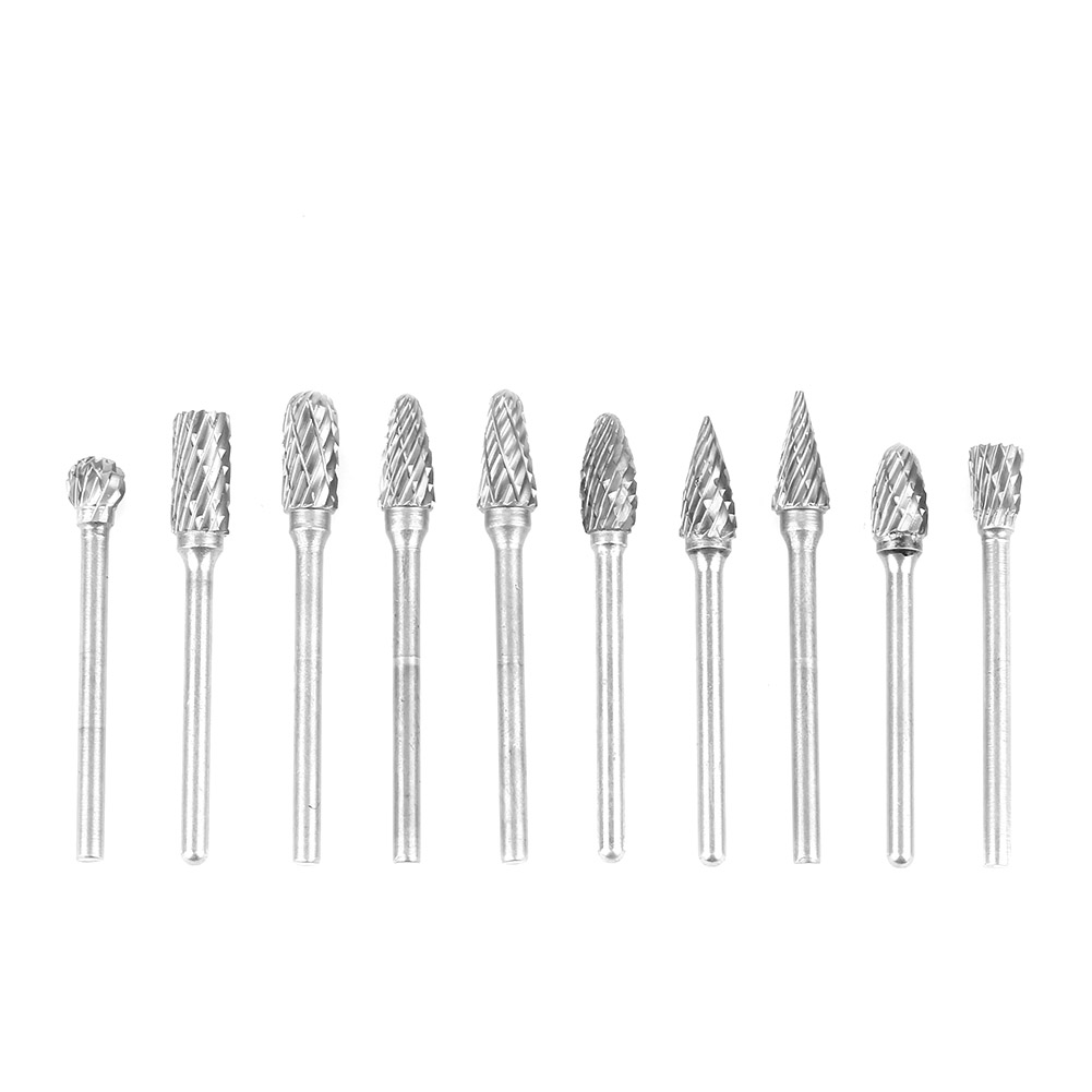 10-teiliger Schaftfräser Aus Wolframkarbid – 3 Mm X 6 Mm / 4 Mm, Doppelt Verzahnt, Für Metallbearbeitung Und Gravur