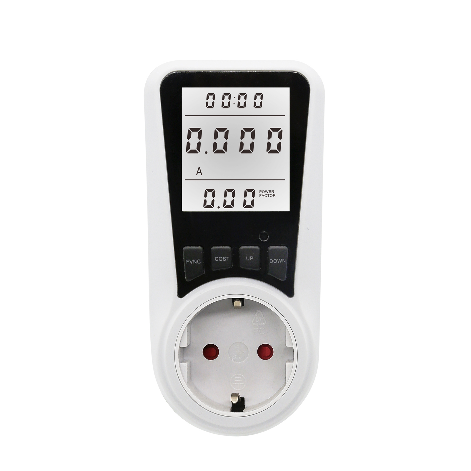 Pmb05 Stromzählersteckdose Mit Hintergrundbeleuchtetem Lcd-display, 230-250 V, 16 A, Weiß, Kompaktes Polycarbonat, Zur Überwachung Des Stromverbrauchs