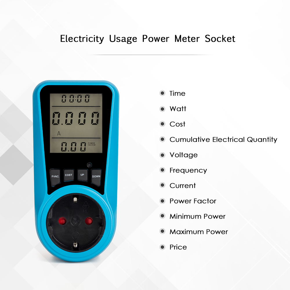 Intelligente Steckdose Pmb05 Mit Lcd-display, Energieverbrauchsmessung, 230–250 V, Max. 16 A, 3680 W, Robustes Pc-material, Kompakte Abmessungen
