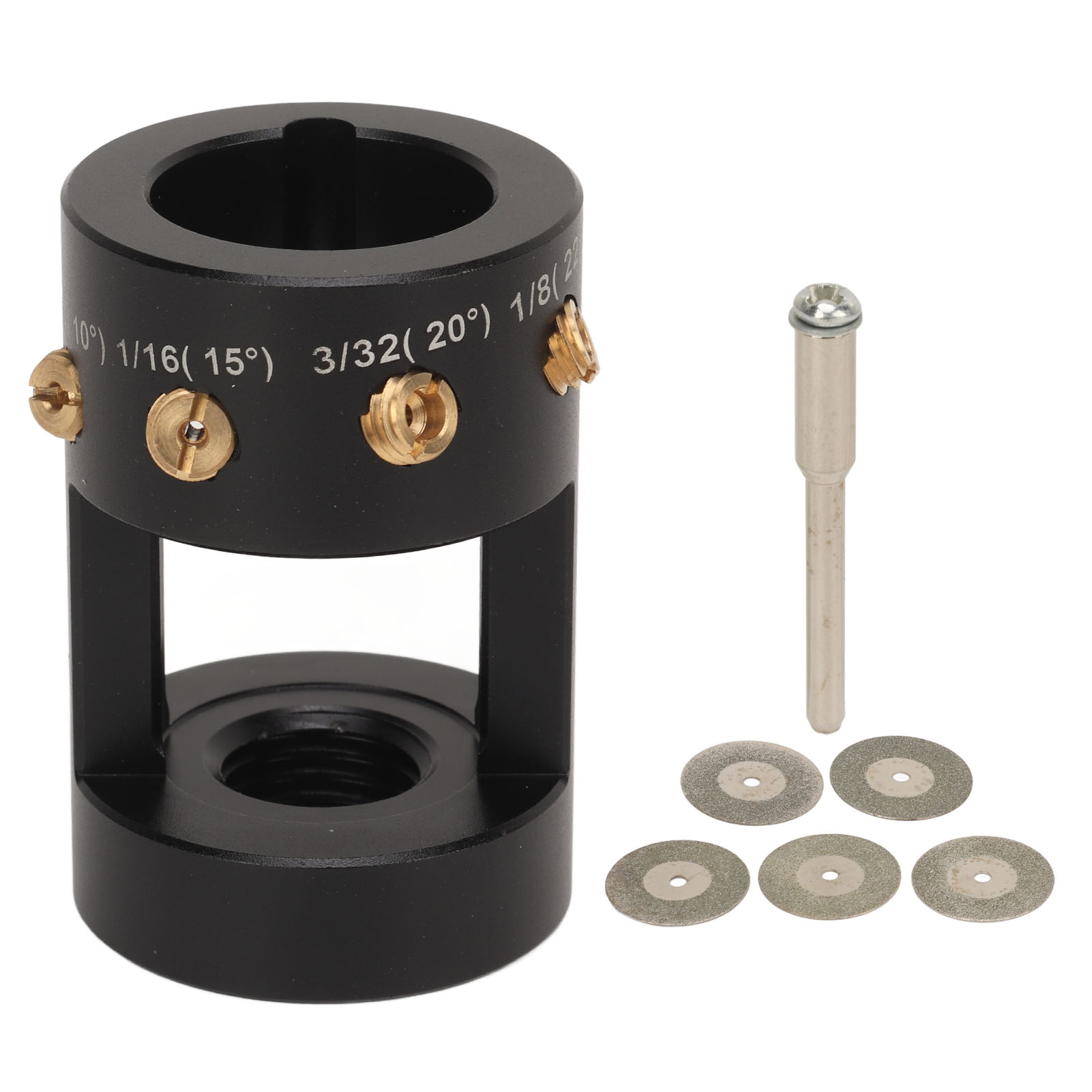Wolfram-elektrodenschärfer – Multi-winkel-offsetkopf, Aluminium, 3/4″-12 Gewinde, Mit 5 Diamantscheiben Und 4 Messingschienen