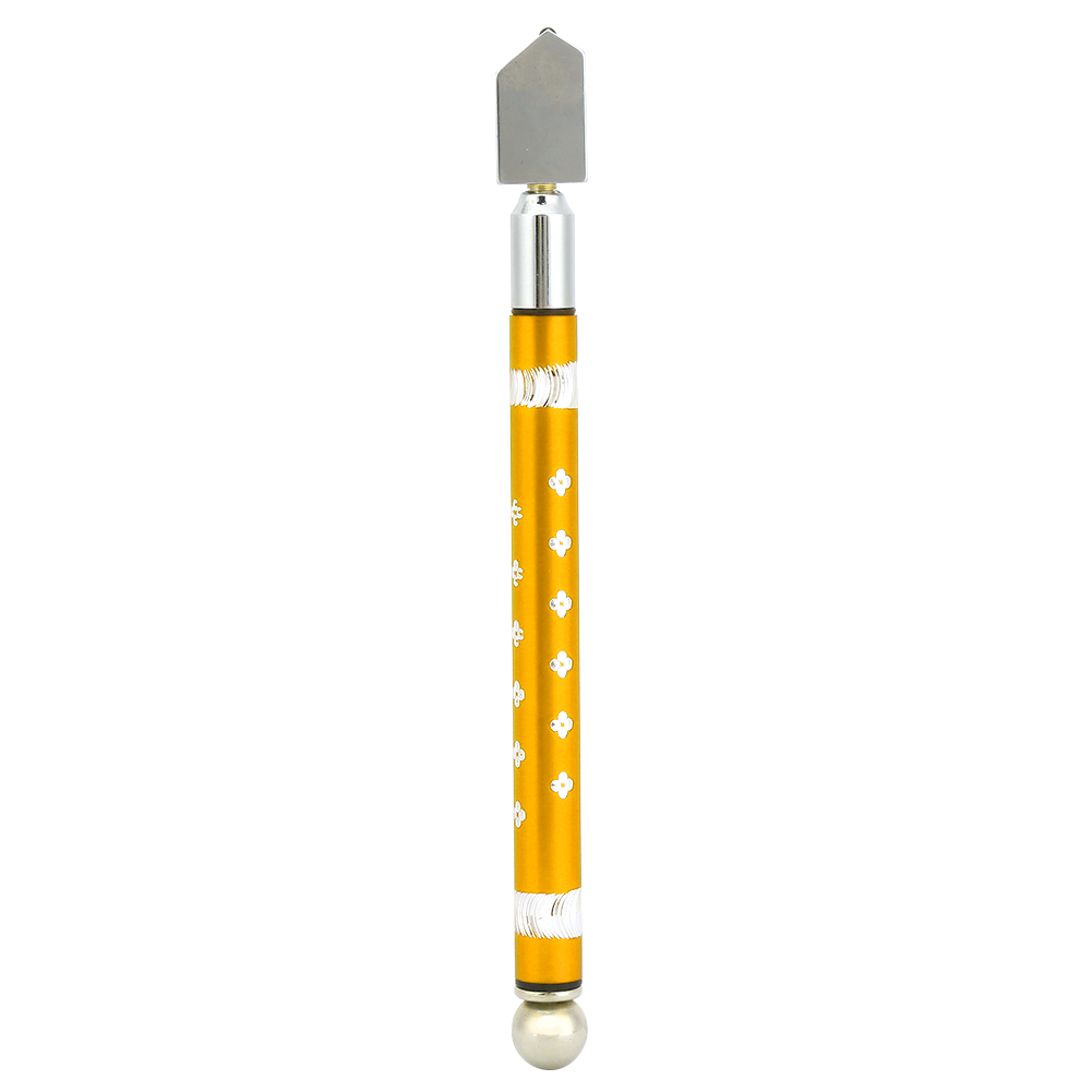 Glasschneider Mit Wolframkarbid-rolle Und Gelb Eloxiertem Aluminiumgriff. Ergonomisches Design. Präzise Für 6–12 Mm Dickes Glas. Professionelles Werkzeug.