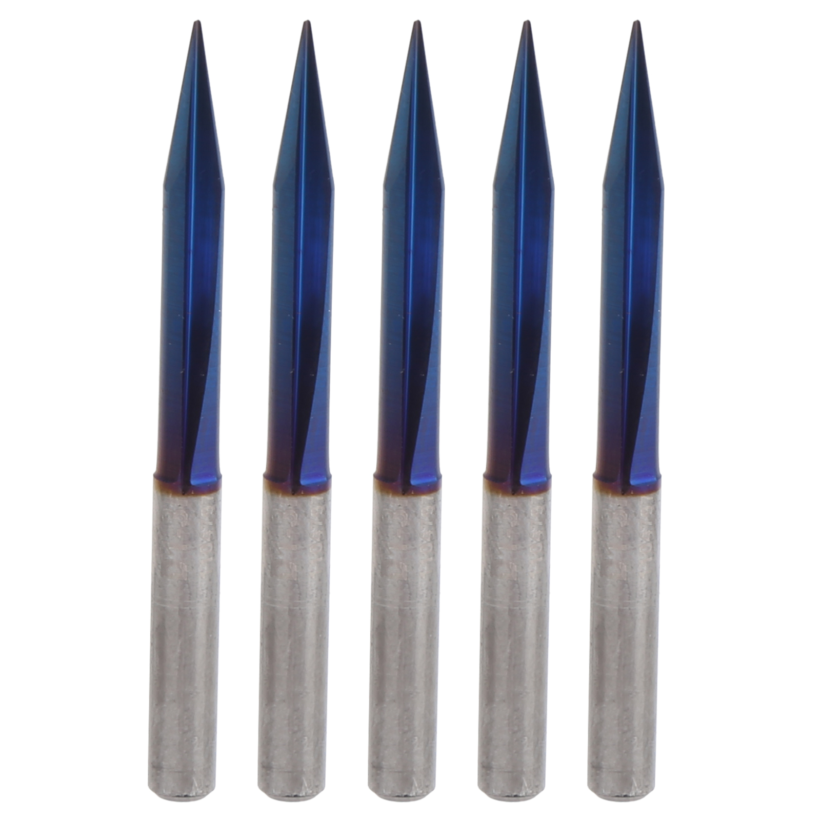 Satz Mit 5 Hartmetall-v-fräsern (4 Mm, 0,4 Mm, 25 Mm), Blau, 2 Schneiden, Für Cnc-gravur Von Holz, Aluminium Und Acryl.