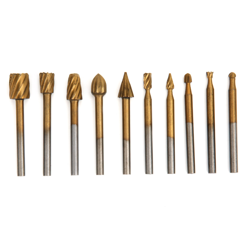Set Mit 10 Hss-titan-rotationsfräsern, 3,15 Mm Schaft, 40 Mm Länge, Für Holz- Und Aluminiumgravuren, Kompatibel Mit Rotationswerkzeugen
