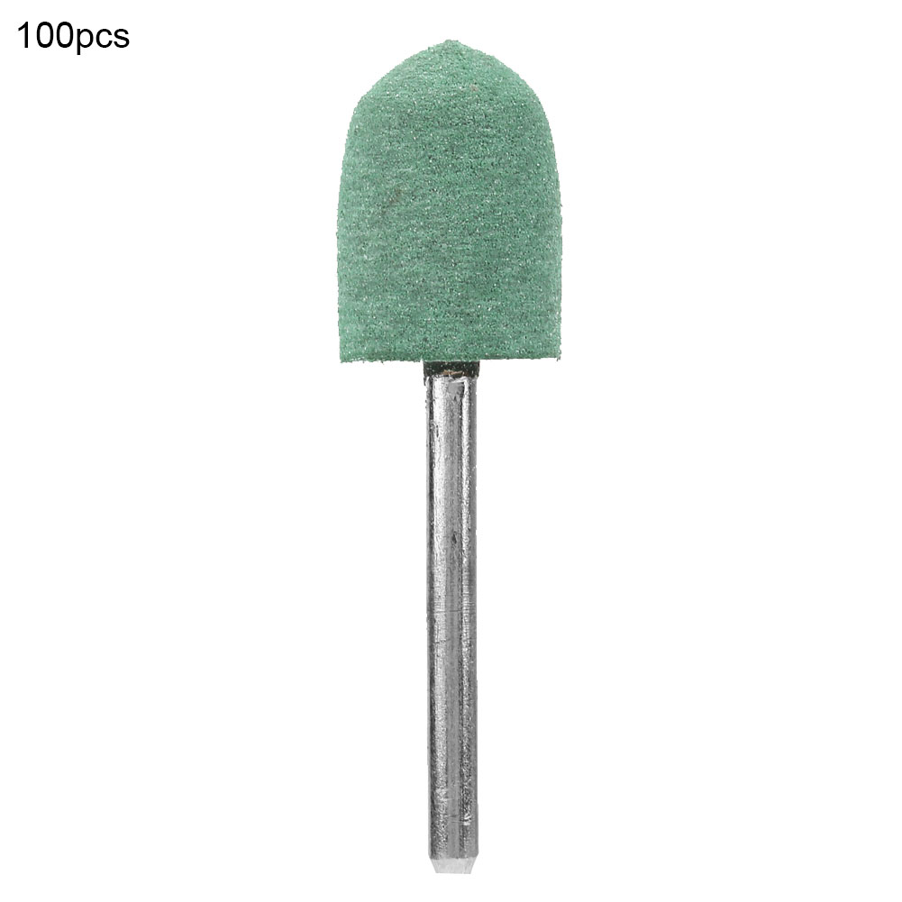 Grüne Schleifgummipolierspitze, 3 Mm Schaft, 12 Mm Kegel, Packung Mit 100 Stück. Ideal Für Metalle, Kunststoffe Und Holz.