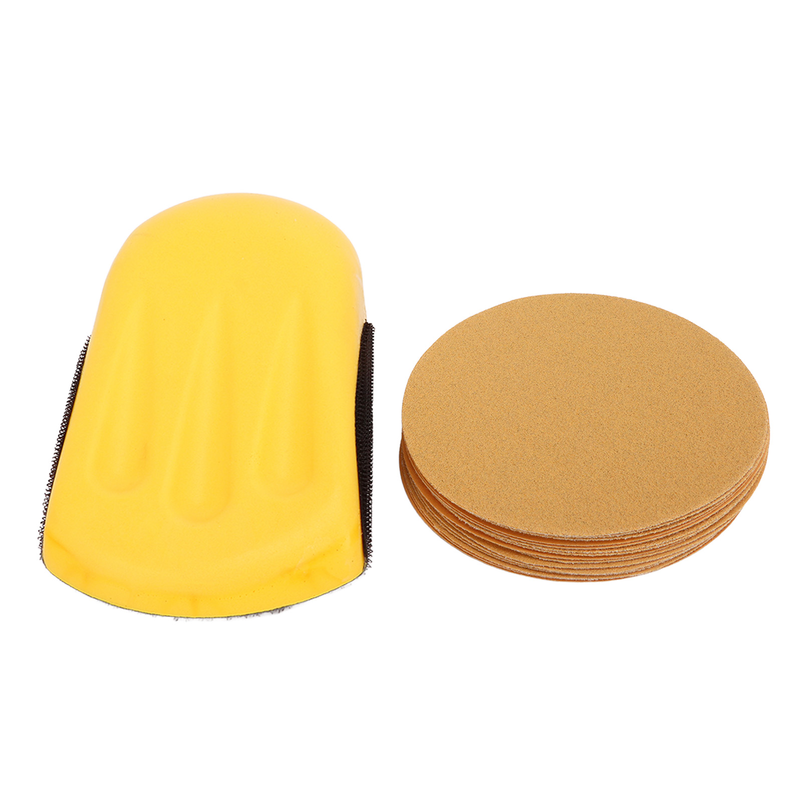 Set Mit 16 Gelben, 127 Mm Großen, Selbstklebenden Klett-schleifklötzen Aus Schaumstoff Für Holz, Karosserie Und Gips