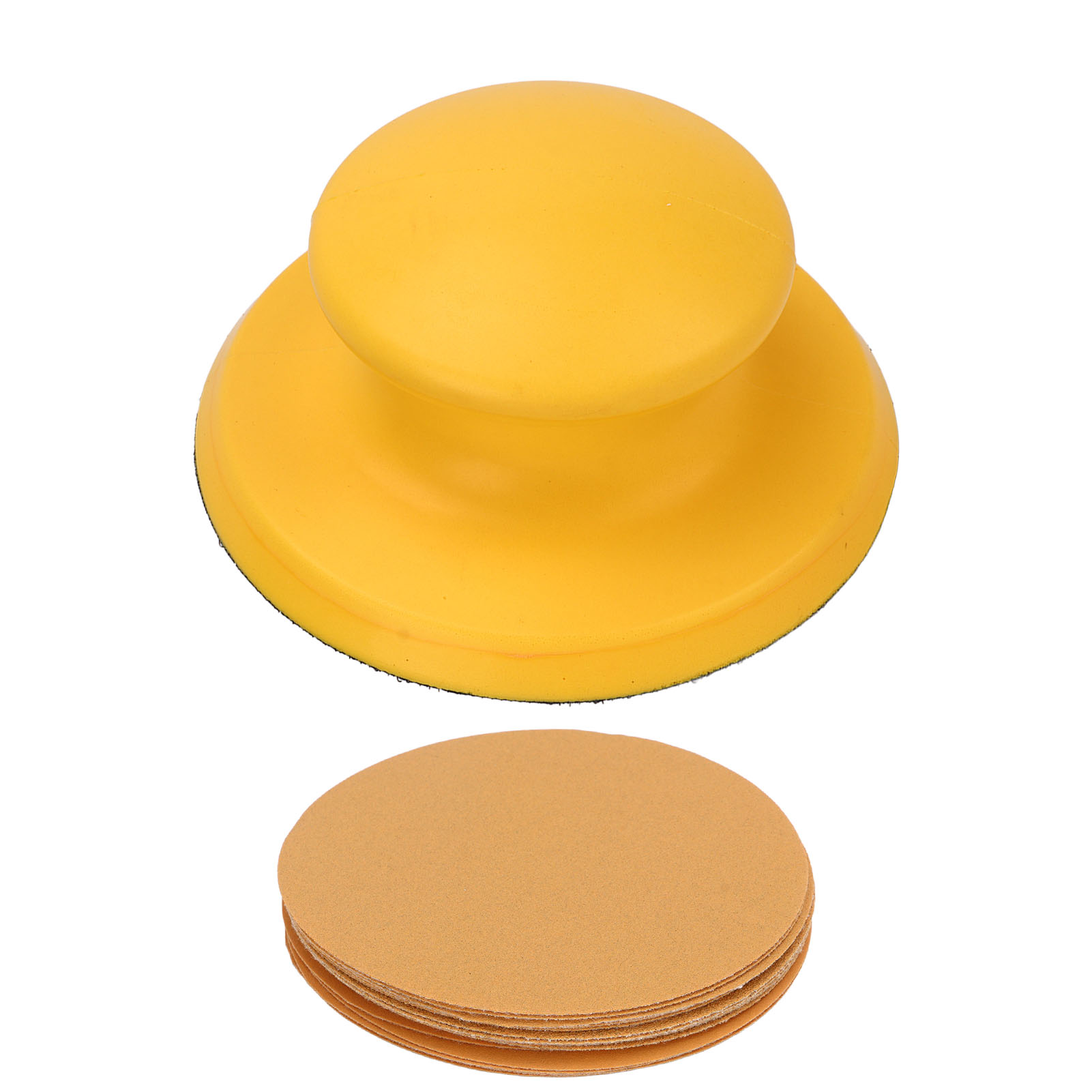 Set Mit 16 Runden Klett-schleifklötzen, Ergonomischem, Rutschfestem Griff Aus Weichem Gummi, Gelb, Für Holz, Leder Und Glas