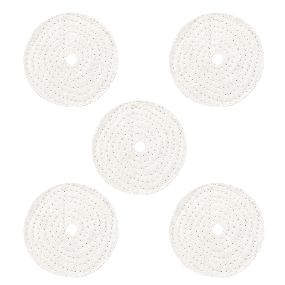 Set Mit 5 Weißen Baumwollpolierscheiben, 100 Mm Durchmesser, 13 Mm Schaft, Polierscheibe Für Schmuck Und Metalle, Hochglanzpoliert, Hohe Widerstandsfähigkeit