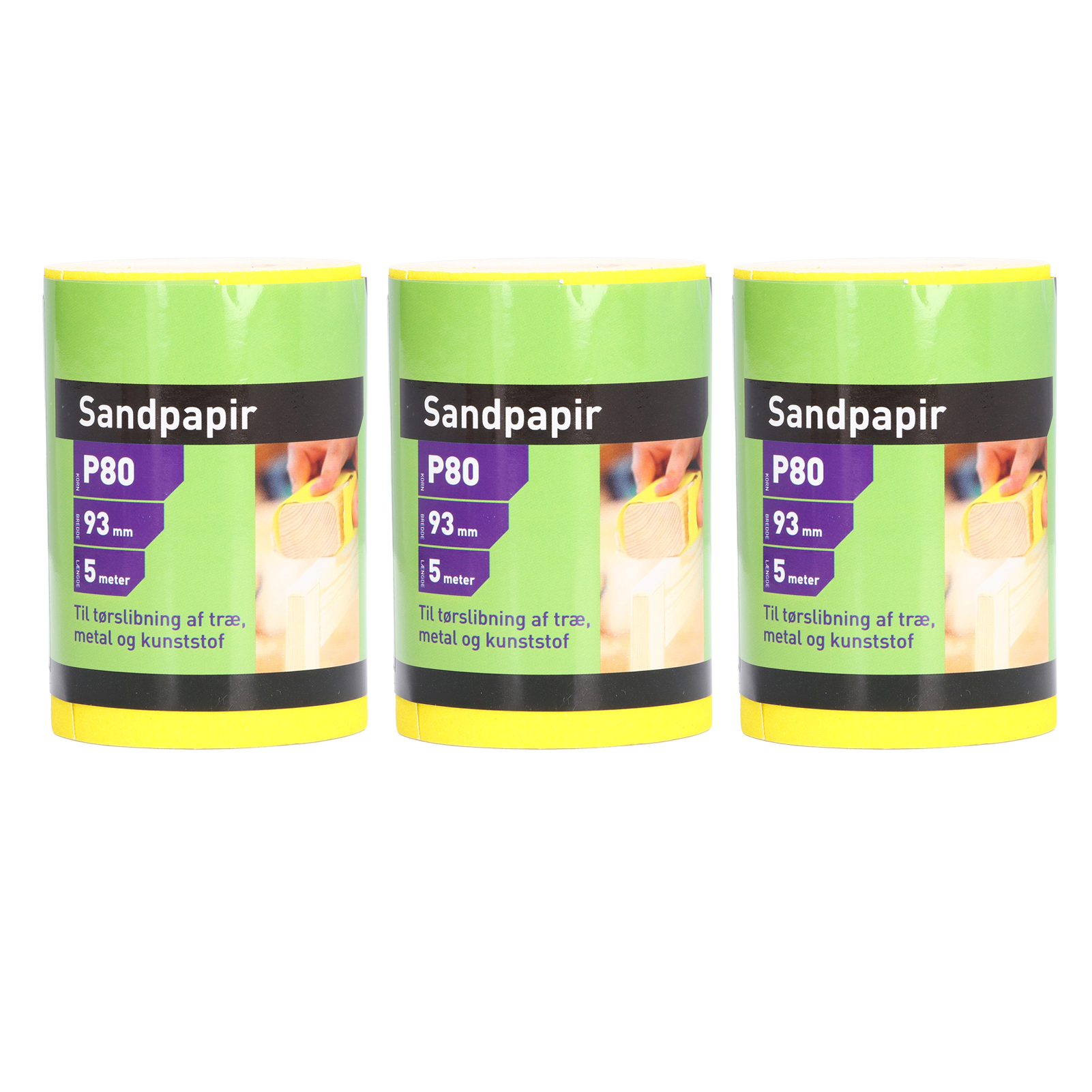 Toivize Schleifpapierrolle, Körnung 80, Gelb, Aluminiumoxid, 93 Mm X 5 M, 3er-pack, Zum Schleifen Von Holz