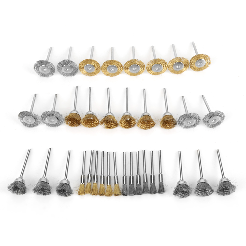 Set Mit 36 Toivize Rotationsbürsten – Stahl Und Messing, 3-mm-schaft Für Schleifmaschinen Und Bohrmaschinen, Flache Stift- Und Schalenform