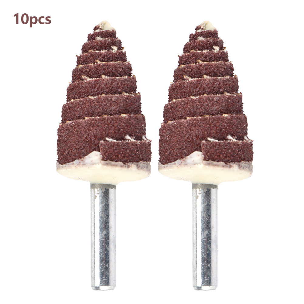 Satz Mit 10 Konischen Schleifscheiben Für Rotationswerkzeuge, 6 Mm Schaft, Abmessungen 6 X 20 Mm, Für Präzises Schleifen