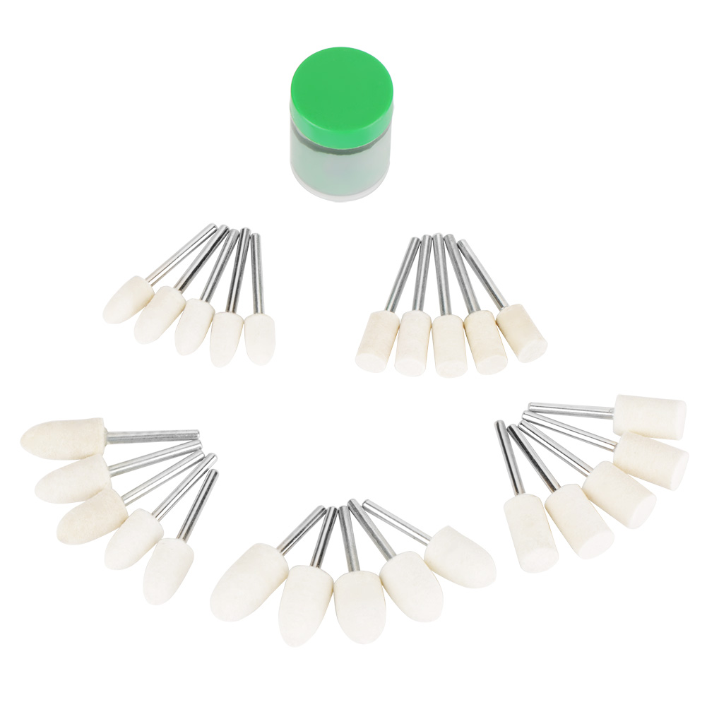 Set Mit 25 Polierköpfen Aus Wolle Und Filz Für Rotationswerkzeuge, 3 Mm Schaft, Konische Und Zylindrische Formen, Ideal Für Schmuck Und Glas