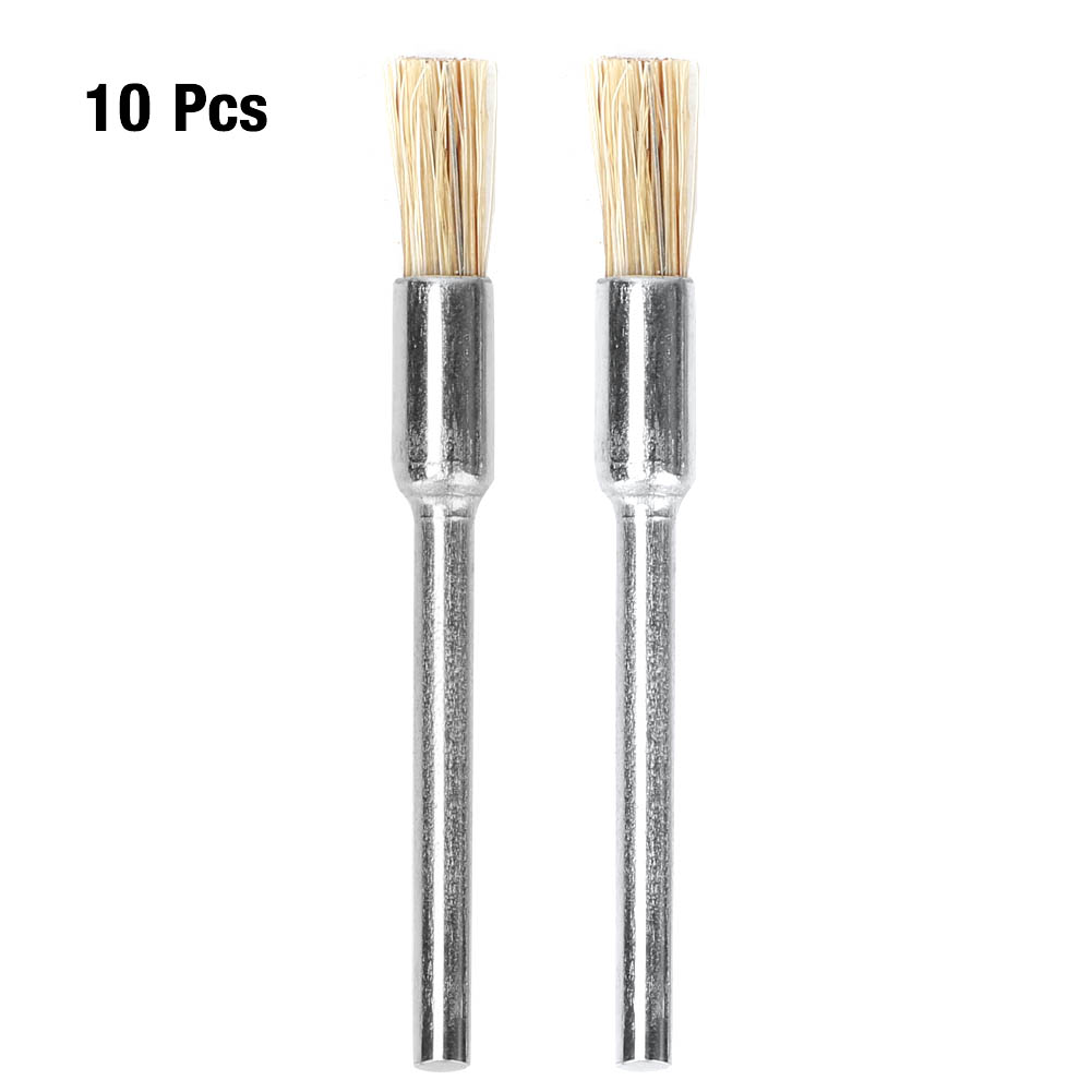 3x5mm Polierbürste, Weiße Schweineborsten, Metallgriff, 10-teiliges Set Für Die Präzise Bearbeitung Von Metallen Und Steinen