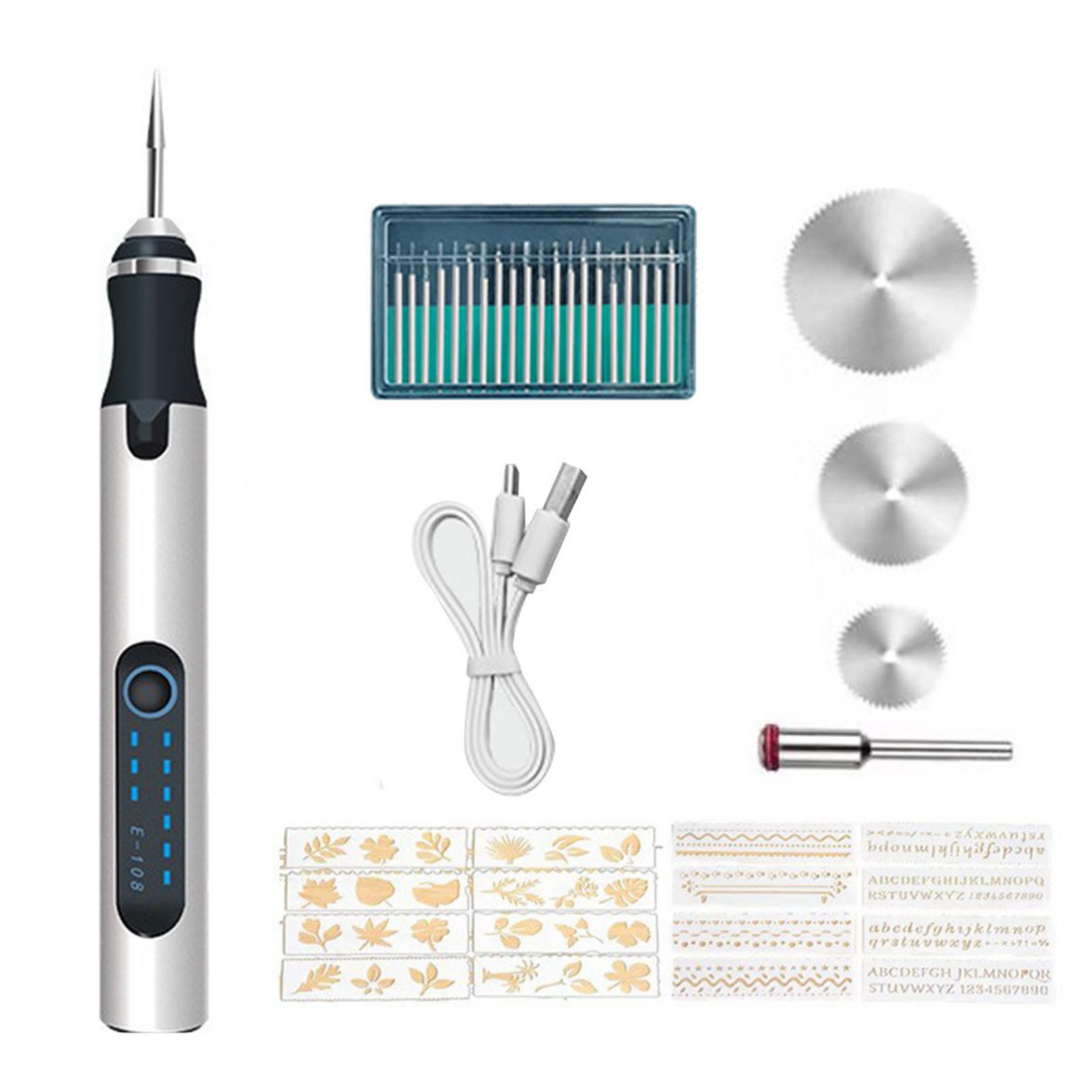 Wiederaufladbarer, Kabelloser Elektrischer Gravierstift – Komplettes Set Mit Silbernen Metall- Und Kunststoffspitzen Für Präzise Maniküren Und Diy-projekte