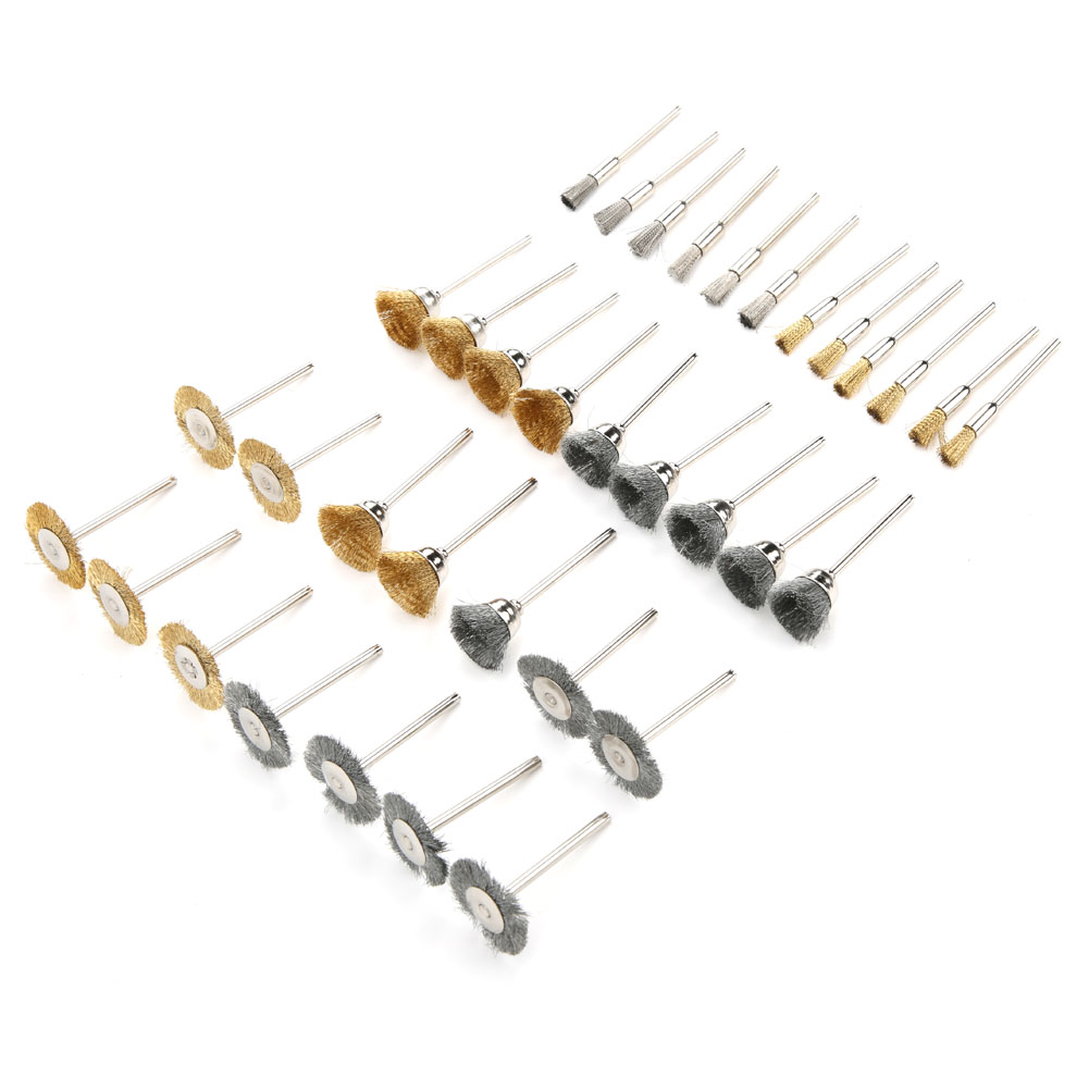 35-teiliges Rotationsbürsten-set – Messing & Stahl – 3-mm-schaft Für Winkelschleifer – Stift-, T-förmige Und Schalenbürste – Zum Entlacken, Polieren Und Reinigen Von Metall