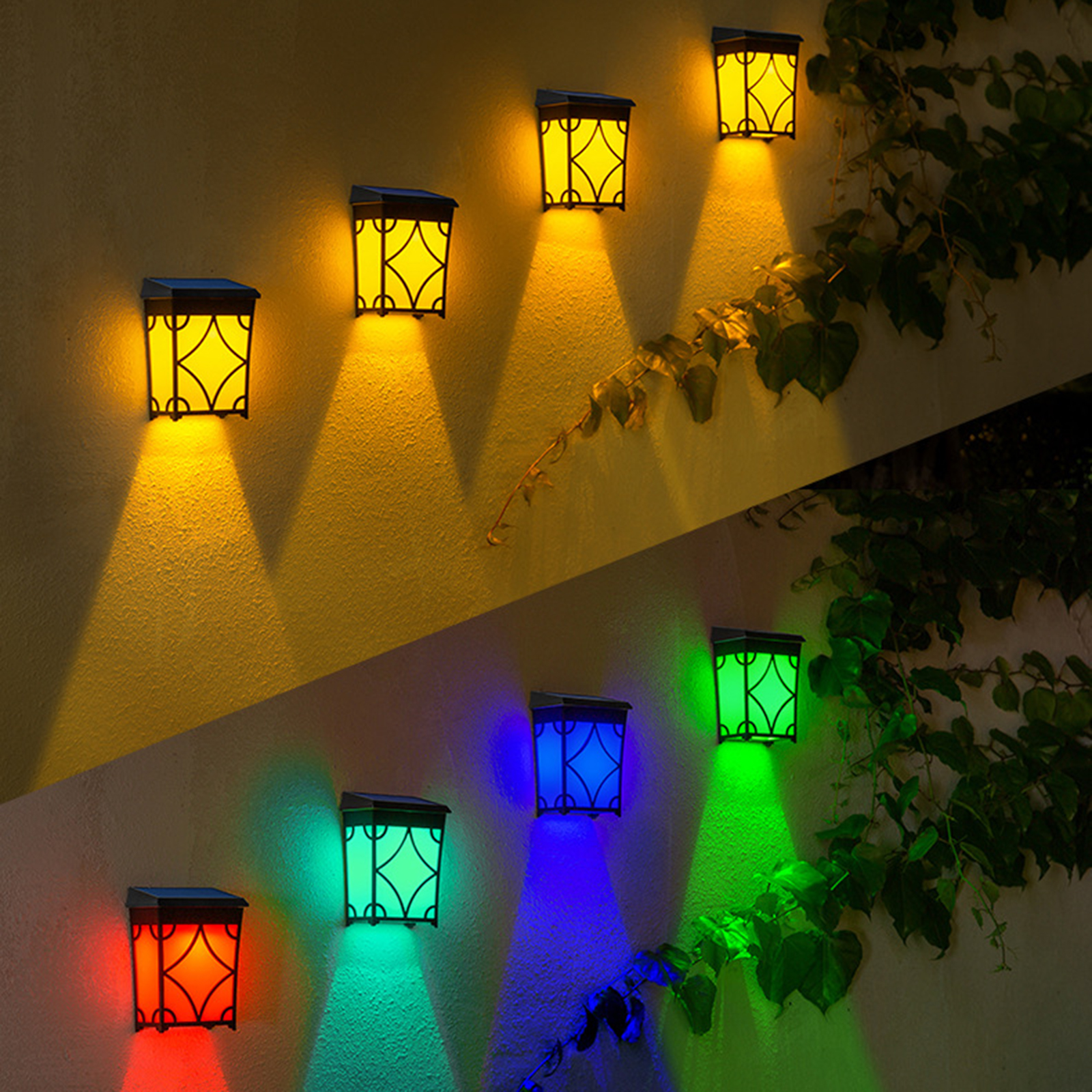 Toivize Star Solar-wandleuchte Mit 2 Leds, Ip65, Warmweißes Oder Farbiges Licht, Autark Für Garten, Terrasse, Zaun, Außenbereich, Designer-stil