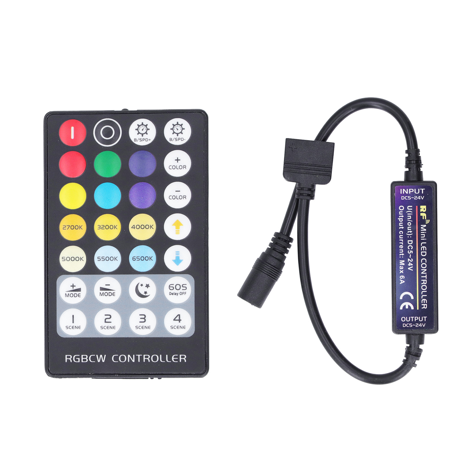 5-in-1 Funk-touchscreen-led-controller Mit Rgb+cct-funktion Und 28 Tasten Für 5–24 V Led-streifen (max. 144 W), Inklusive Fernbedienung