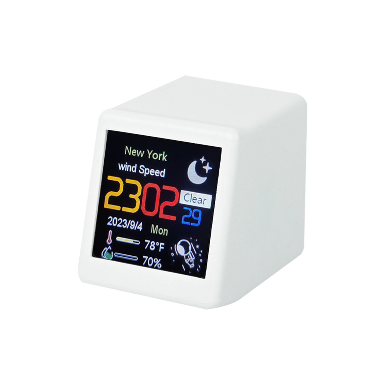 Qxz02 Wlan-wetterstation Mit 1,54"-touchscreen, Digitaluhr, Thermometer Und Hygrometer Für Büro Oder Schlafzimmer – Modernes, Kompaktes Design