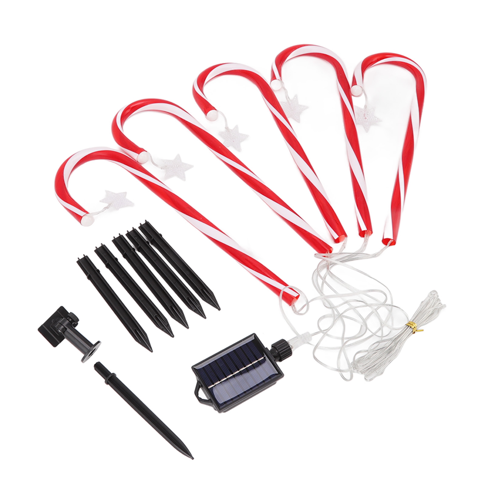 Solarbetriebene Zuckerstangen-lichterkette, 5 Stäbe, Ip65, Abs, 48 Cm, 8 Warmweiße Lichtmodi, Außendekoration Für Garten Und Wege
