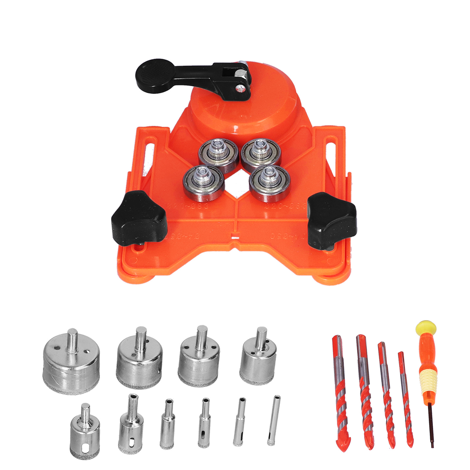 16-teiliges Diamantbohrer-set Für Fliesen Und Glas (6-50 Mm) Mit Saugnapf-bohrführung Und Orangefarbenem Dreieckschaft Aus Kohlenstoffstahl