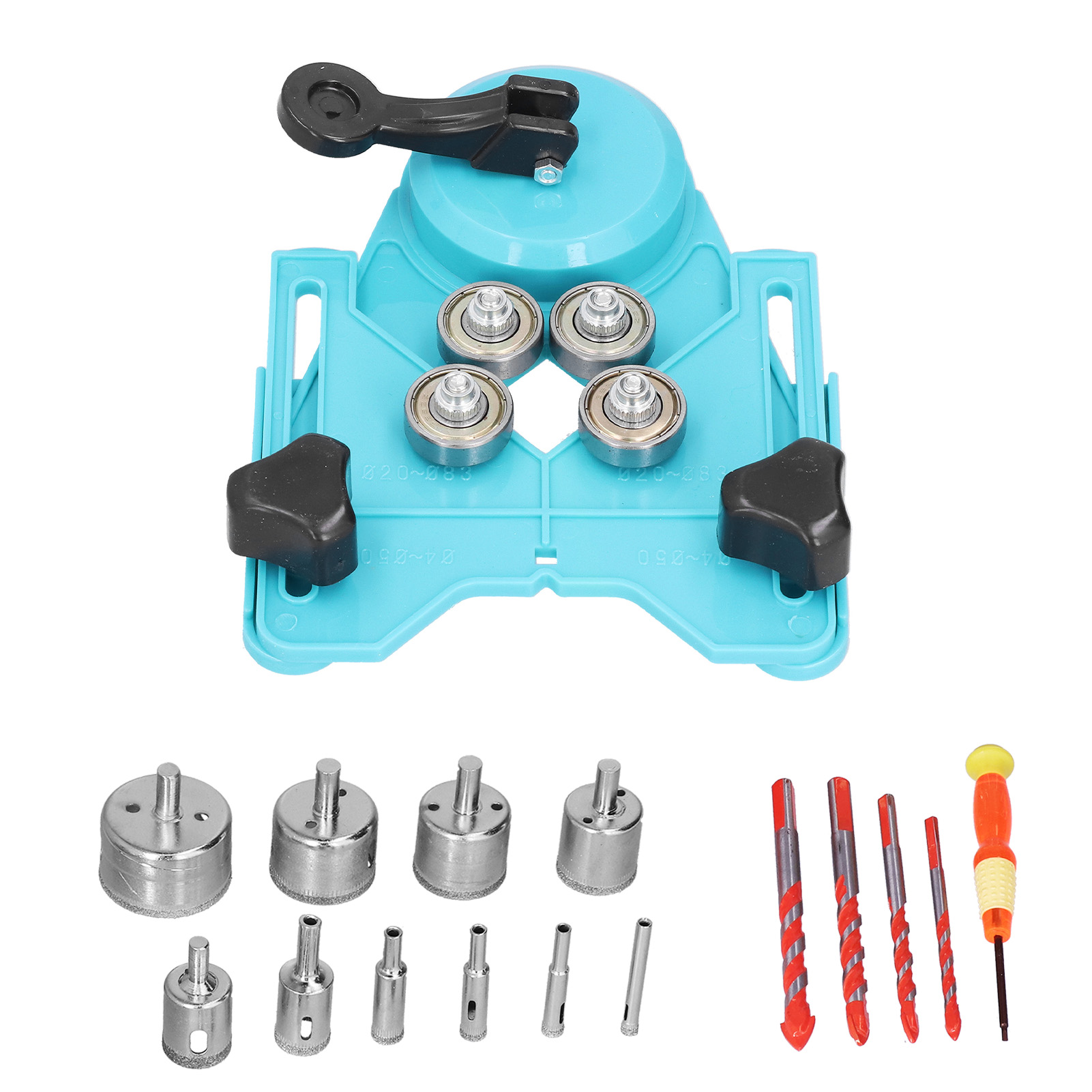16-teiliges Diamantbohrer-set Für Fliesen, Glas Und Holz, Dreikantschaft 6–50 Mm, Inklusive Saugnapf-führung, Hellblau, Für Präzises Bohren