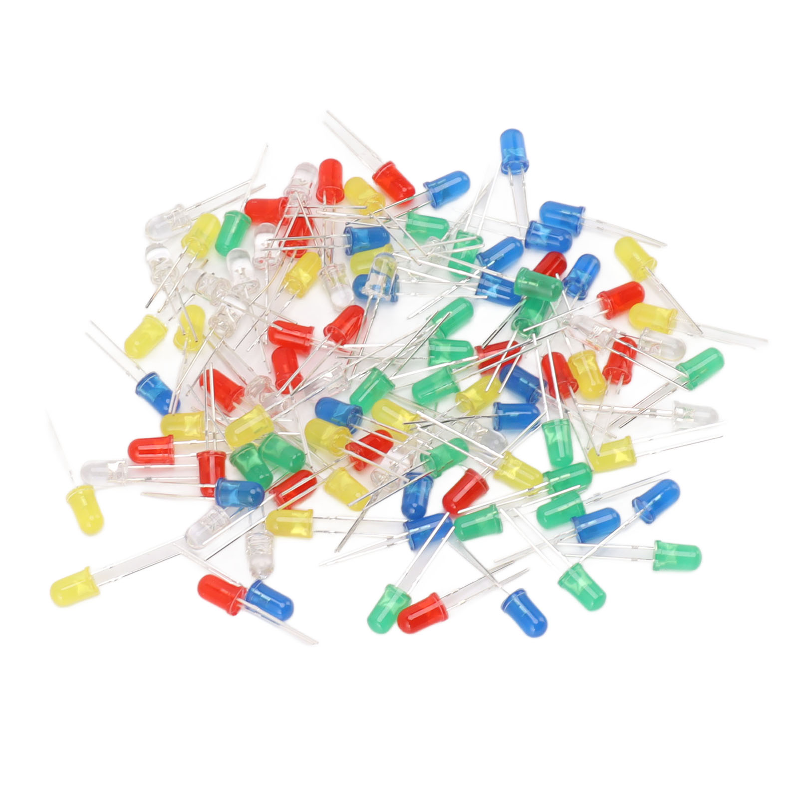 Packung Mit 100 Mehrfarbigen 5-mm-leds – Rot, Grün, Gelb, Blau, Weiß – Leuchtdioden Für Diy-projekte Und Elektronikreparaturen