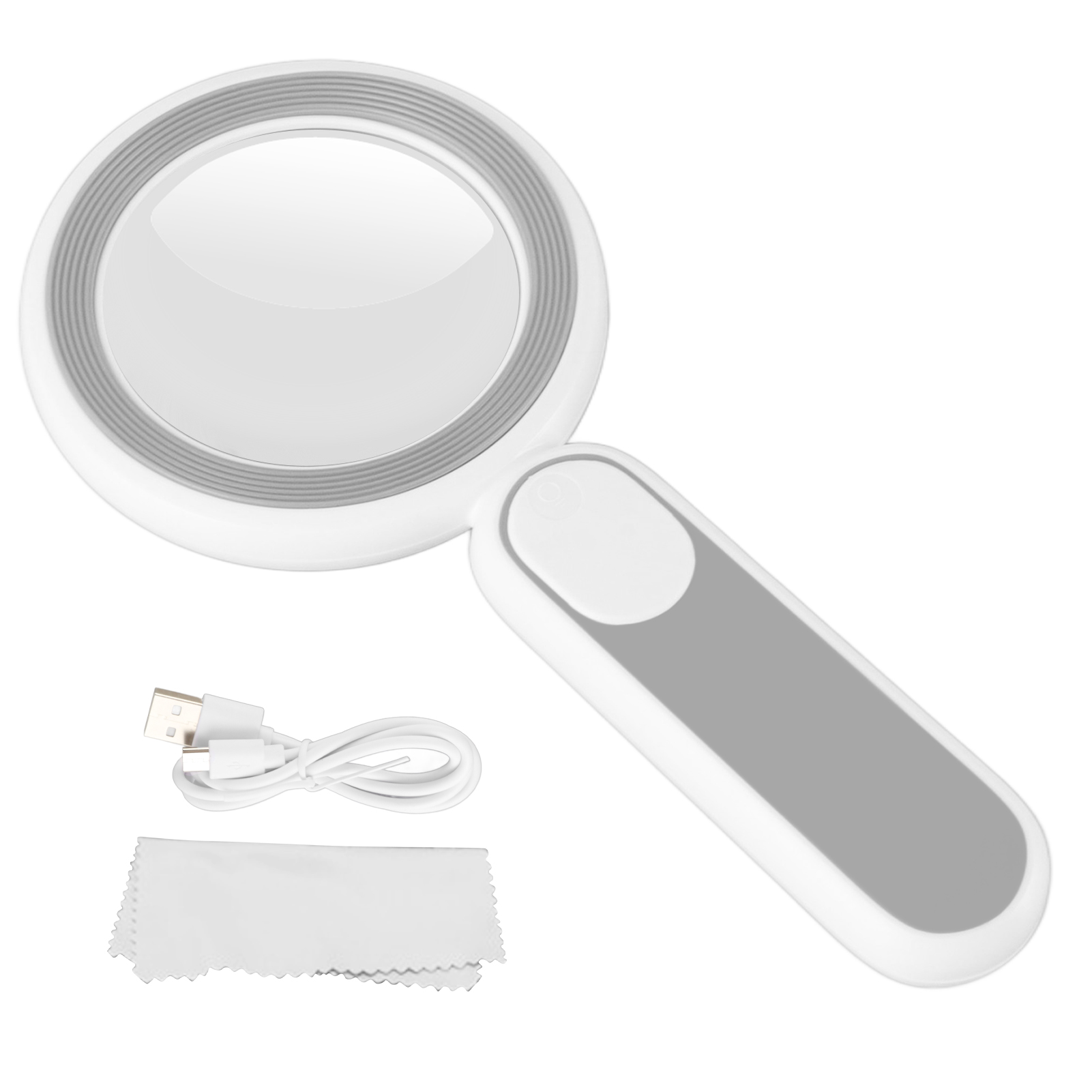 Wiederaufladbare 8-fach Led-lupe Mit 90-mm-optikglaslinse, 21 Leds, 3 Beleuchtungsmodi, Grau