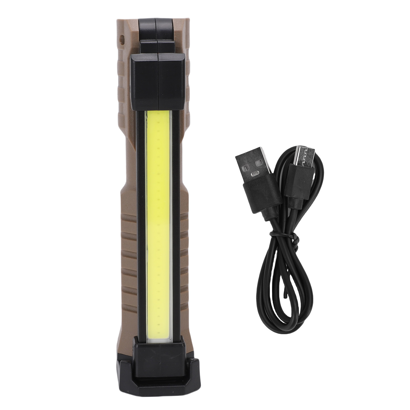 Wiederaufladbare Cob-led-arbeitsleuchte (1200 Mah) Mit Usb-c-anschluss, Magnetverschluss, Ausziehbarem Haken Und 360°-drehung – Khaki