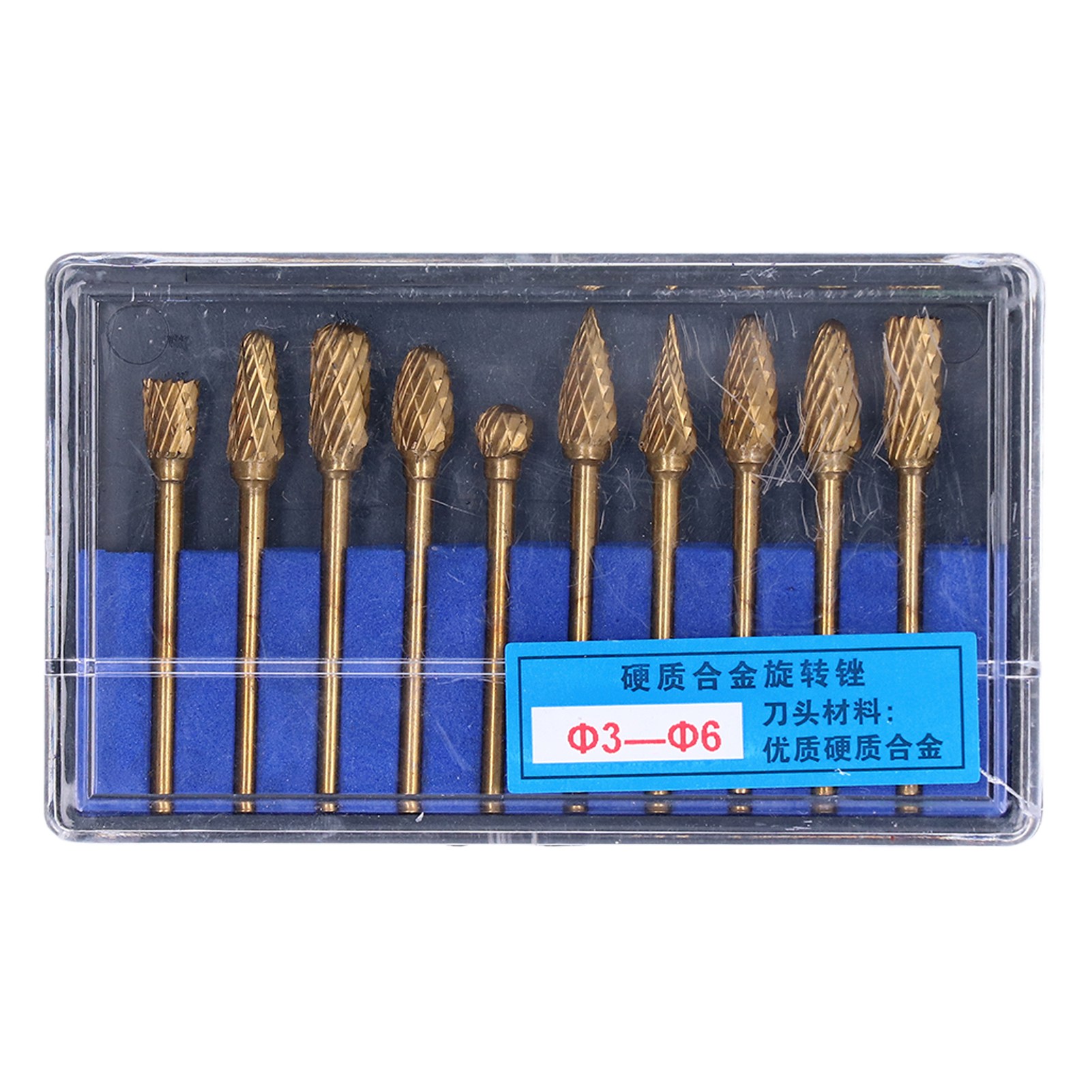 Set Mit 10 Doppelseitig Verzahnten Hartmetall-rotationsfräsern Mit Titan-finish, 3 Mm Schaft, 6 Mm Kopf, Zum Gravieren Und Polieren Von Holz, Metall Und Marmor, Kompatibel Mit Dremel