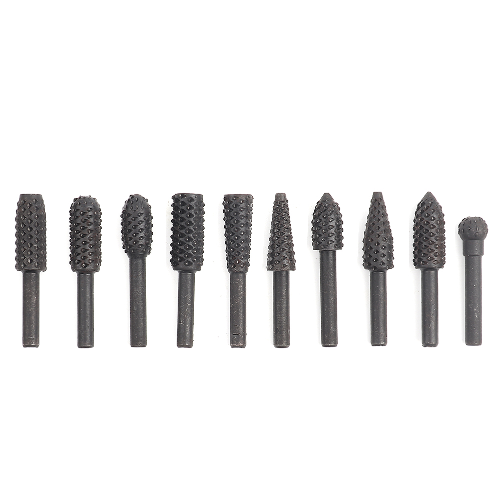 Set Mit 10 Rotations-holzfräsern, Gehärteter Stahl, 6,3 Mm Schaft, 12 Mm Kopf, 60 Mm Länge, Zum Schnitzen Und Für Präzise Oberflächenbearbeitung, Dremel-kompatibel