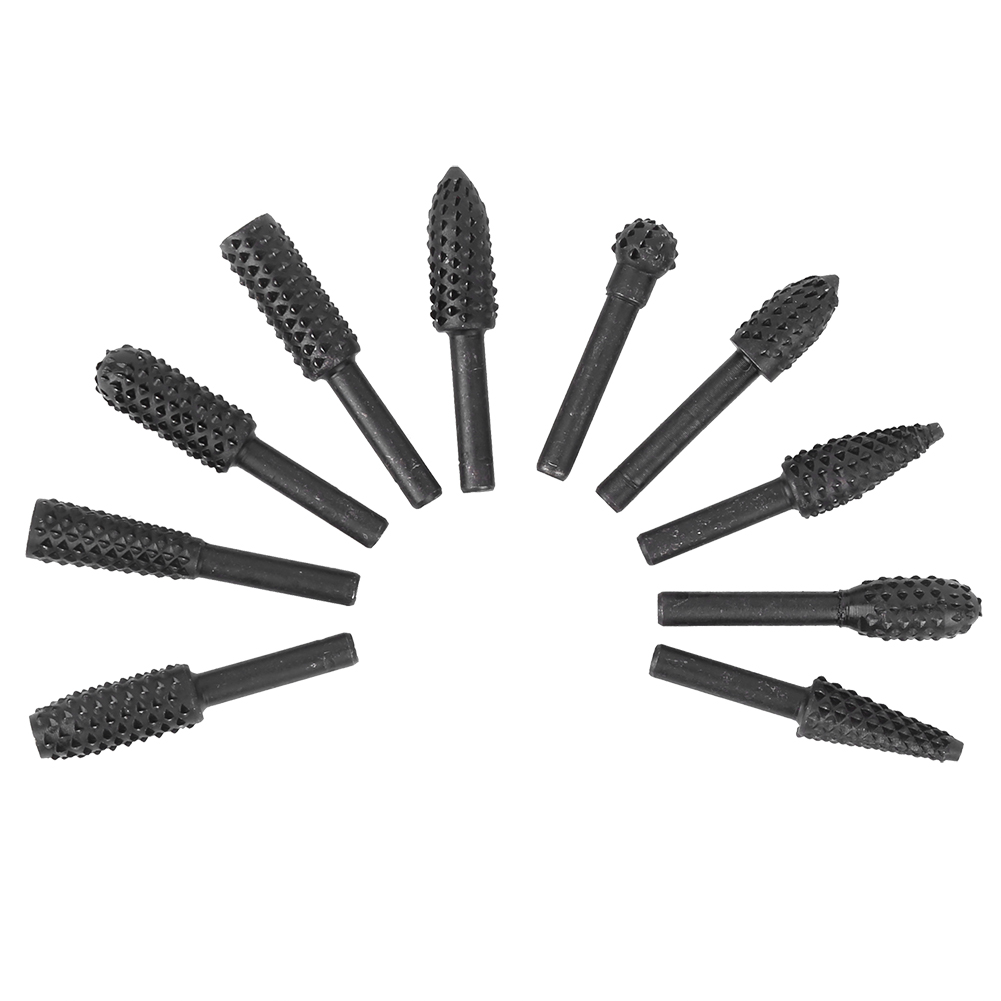 Set Mit 10 Toivize Rotations-holzfräsern, Schwarzer Kohlenstoffstahl, 6 Mm Schaft, Zum Schnitzen Und Schleifen