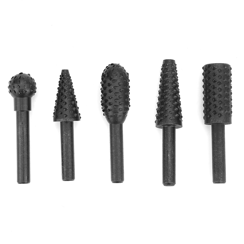5-teiliges Set Rotationsfräser, Stahl 45, Ø 11 Mm, L 58 Mm, Schaft 6,3 Mm, Geprägte Gravur, Matt Schwarz, Für Holz Und Kunststoff