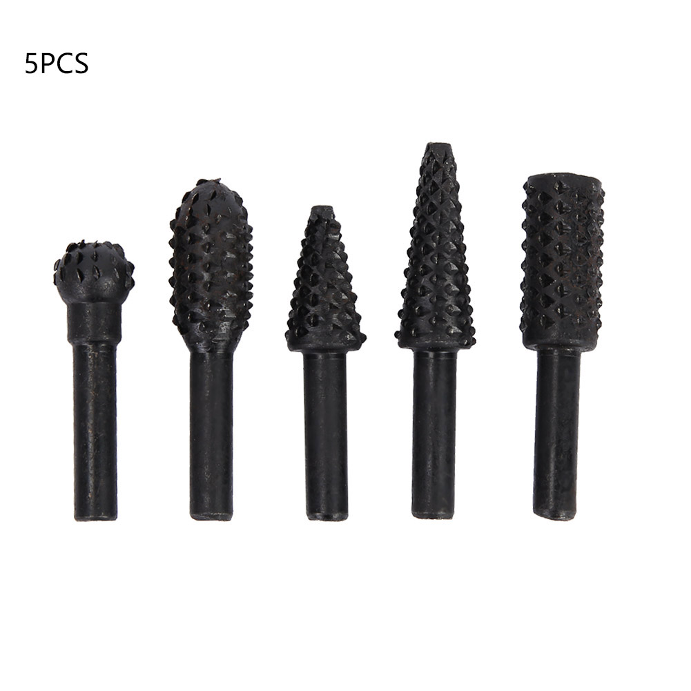 5-teiliges Set Rotations-holzfräser, 6 Mm Schaft, Schwarzer Stahl, 53–61 Mm, Robust, Wolfszahnung, Für Dremel Diy-holzbearbeitungspräzision