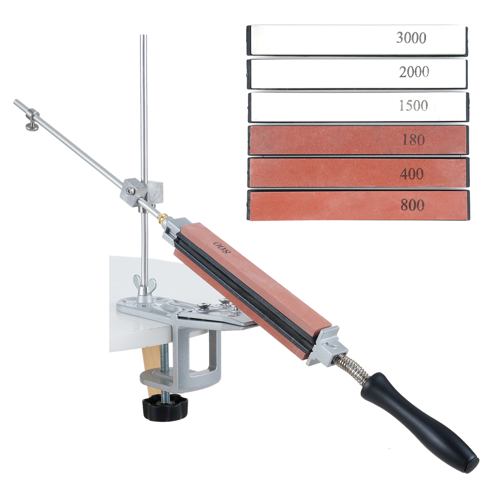 Rh-07 Professioneller Messerschärfer, Festwinkelsystem Mit 6 Schleifsteinen (körnung 180–3000) Und 360°-drehung, Robuste Legierung