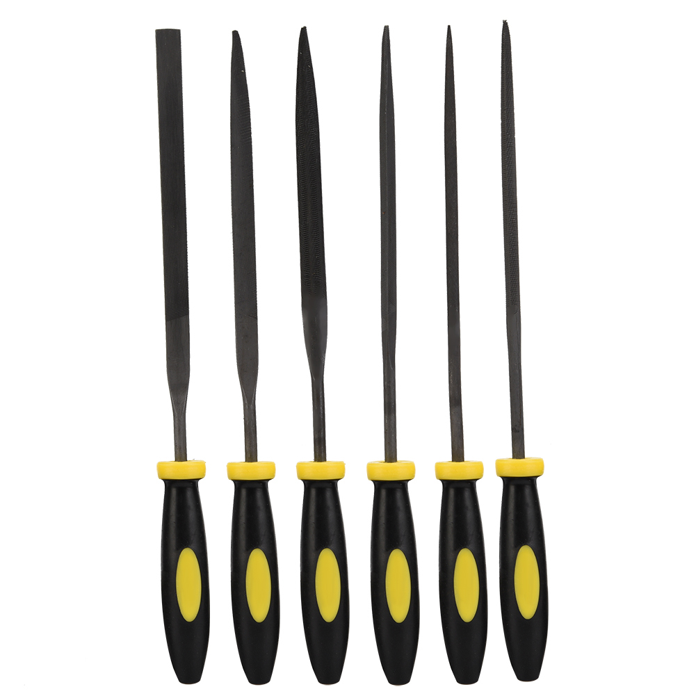 Set Mit 6 Rt-f011 Mini-metallfeilen Aus Kohlenstoffstahl, 3 X 150 Mm, Ergonomische Griffe Für Holz Und Metall